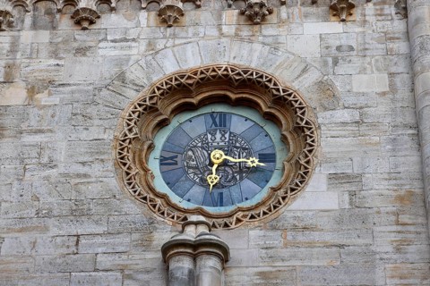 Clock and phallic symbol at St. Stephen's Cathedral on Stephansplatz, also cathedral and
