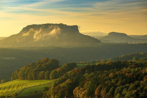 Autumn in the Elbe Sandstone Mountains in the Saxon Switzerland National Park, Lohmen, Saxony,