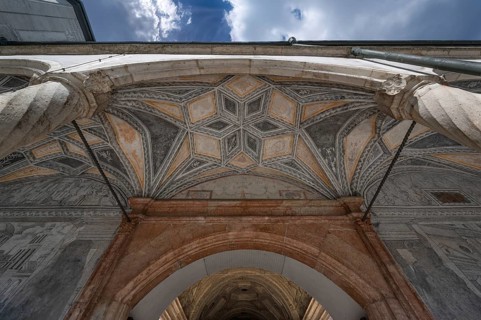 Painted vault in the arcades of the courtyard of the city palace, built in Renaissance style,