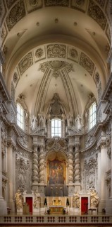 Interior view, nave, choir room, altar, high altarpiece by Gaspar de Craye, Theatine church,