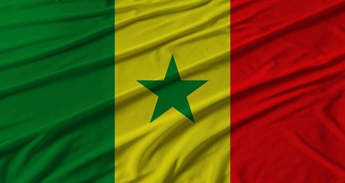 Senegal flag waving. Flag of Senegal with cloth texture