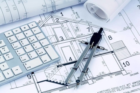 A blueprint by an architect Building a new residential building. Symbolic photo financing and