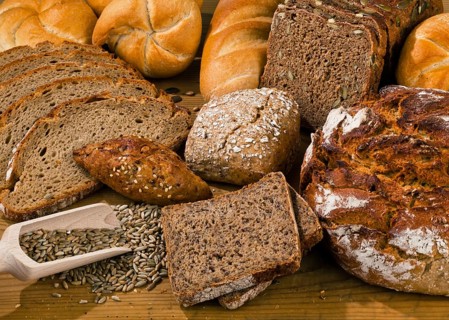 Several different types of bread. Healthy diet with fresh baked goods, Austria