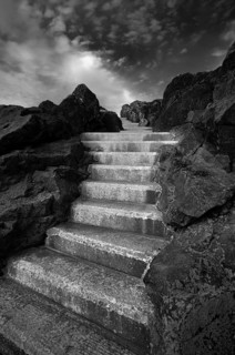 Stairway in the sky, pier, marazion, black and white, Cornwall, England, Great Britain, Great