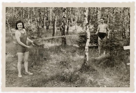 Swimwear, bathing, woman, man, water hose, summer, humor, around 1930