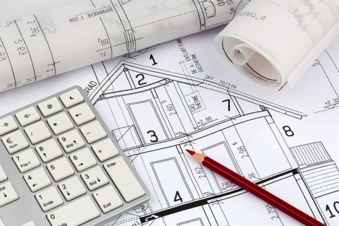 A blueprint by an architect for the construction of a new residential building. Symbolic photo for