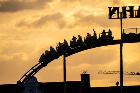 Rollercoaster, Alpina Bahn, at the Rheinkirmes in the Rheinwiesen in Düsseldorf-Oberkassel, North