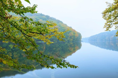 Autumn at Schmale Luzin, lake in Mecklenburg-Western Pomerania, Feldberg Lake District,