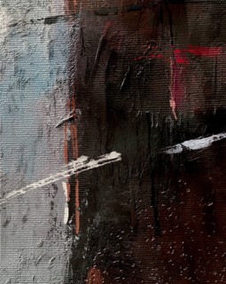 Professional abstract oil painting fragment featuring deep earthy brown tones, striking white