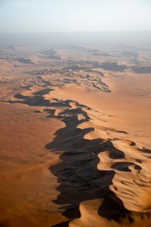 Aerial view, evening mood, red sand dunes of the Namib Desert, Namib Naukluft Park, Namibia