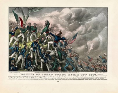 Lithograph by Nathaniel Currier from 1847 depicting the Battle of Cerro Gordo on April 18, 1847