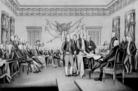 Lithograph titled The Declaration of Independence, July 4th, 1776, depicting the Second Continental