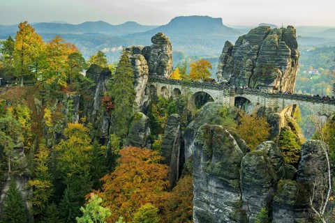 Autumn in the Elbe Sandstone Mountains in Saxon Switzerland, Lohmen, Saxony, Germany