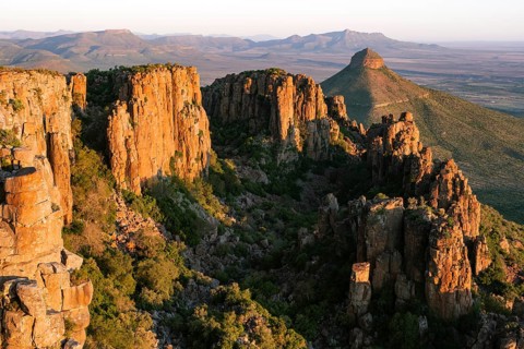 View of the Valley of Desolation at sunset, eroded rock needles from Dolorit, Camdeboo National