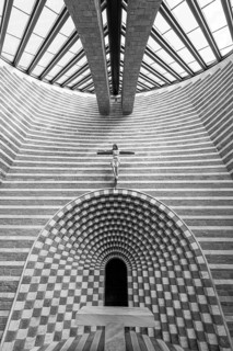 Interior view in black and white, Roman Catholic church of San Giovanni Battista, built in the same