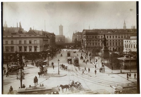Berlin, Mitte, Alexander Platz, Berolina Standbil, railway station background, historic square with
