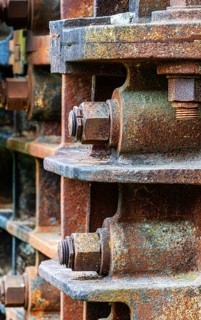 Detailed photo, massive, historic jaw crusher in Rüdersdorf Museum Park, machine for the industrial