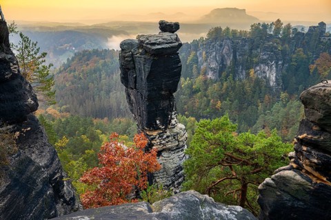 View of Little Goose with Rocks in Saxon Switzerland National Park, Lohmen, Saxony, Germany