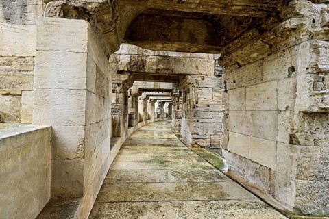Interior view, walls of the Roman Amphitheatre, Arles, southern France, France