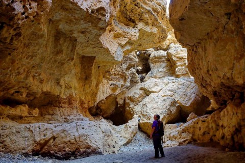 In the Sesriem Canyon, barren, desert landscape, Namib Desert, Sossusvlei nature park Park, Namibia