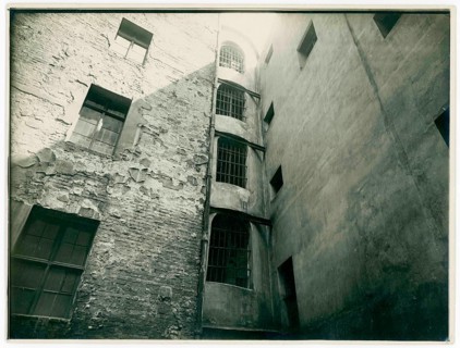 Berlin, backyard, twenties, poverty, high view of a narrow courtyard view with old facades and