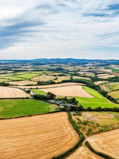 Cornwall Fields and Farms from a drone, Polruan, Cornwall, England, United Kingdom