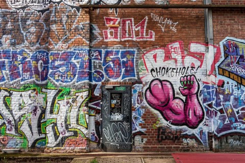 Kampnagel, factory, cultural center, renovation, planned, door, emergency exit, graffiti, theatre,