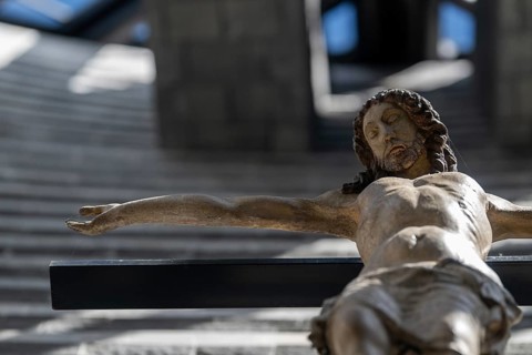 Christ on the Cross, interior, Roman Catholic church of San Giovanni Battista, built in the same