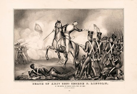 The scene depicts the death of American Captain George Lincoln in the Battle of Buena Vista, Battle