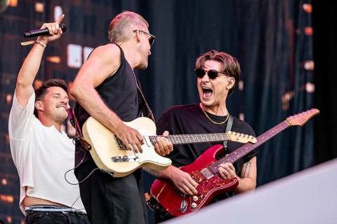 Band members of Nico Santos live at the Superbloom Festival in Munich's Olympic Park on 29.08.2026