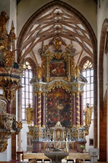 Interior view, choir room, altar, catholic parish church, St. Peter and Paul city church,
