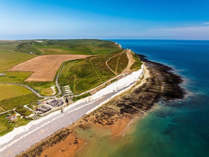 Seven Sisters Cliffs from a drone, English Channel, East Sussex, South-east England