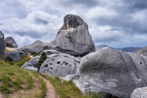 Limestone cliffs on Castle Hill (Kura Tawhiti) . Castle Hill, Canterbury South Island, New Zealand