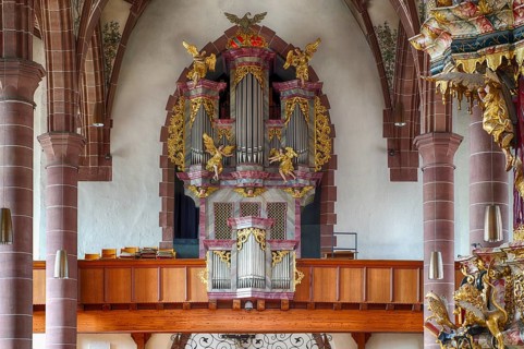 Interior view, Vleugels organ, gallery, catholic parish church, St. Peter and Paul city church,