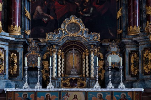 Interior view, detailed view, altar, catholic parish church, St. Peter and Paul city church,