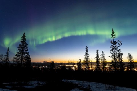 Northern Lights (Aurora borealis) over Gällivare, Norrbotten, Lapland, Sweden, April 2025