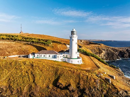 Trevose Head Lighthouse from a drone, Padstow, Cornwall, England, United Kingdom