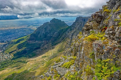 View, viewpoint from Table Mountain to Devil's Peak, Table Mountain Massif, Cape Town, Western