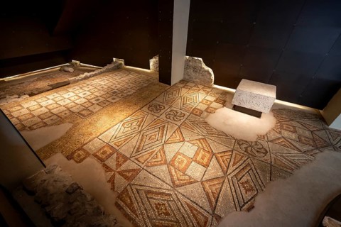 Floor mosaic with geometric pattern, Domus and Palazzo Episcopale, Ancient Roman House and