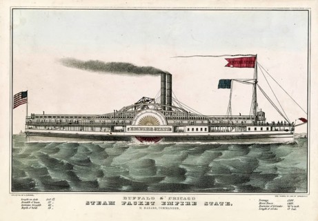 The paddle steamer Empire State, a US steamer operated by the Buffalo & Chicago Line. Completed in