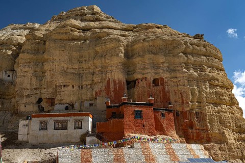 Buddhist rock monastery, Nhyphu Monastery (also known as Niphu) in Choser, Mustang, Upper Mustang,