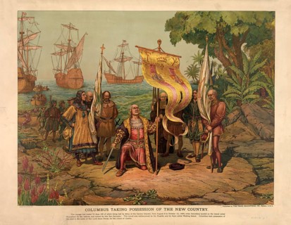 Chromolithograph *Columbus Taking Possession of the New Country*, published in 1893, depicting