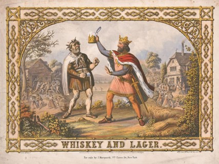 Advertising poster, drinks advertisement, ‘Whisky and Lager' poster from 1871. The work contrasts