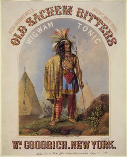 Advertising poster, beverage advertisement, advertising poster for Old Sachem Bitters Wigwam Tonic