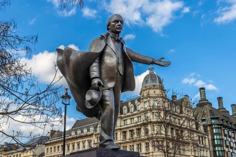 Glynn Williams's bronze statue of wartime Prime Minister David Lloyd George stands in Parliament