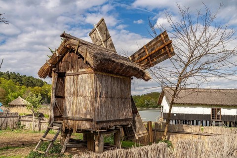 Historic traditional windmill in the ASTRA Museum of Traditional Folk Culture in Sibiu or Sibiu,