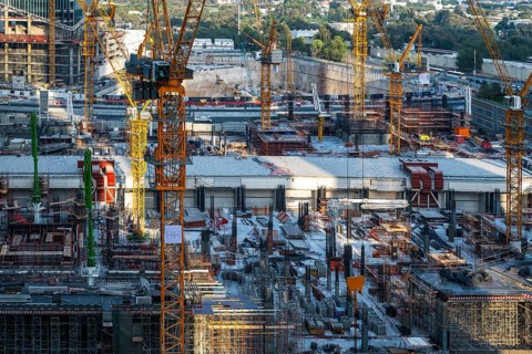 Bird's-eye view of new construction site, Dubai, United Arab Emirates, UAE