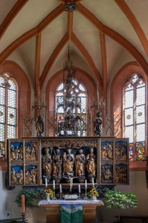 Choir with winged altar from 1380, St. Andreas Church, Dorfplatz 8, Kalchreuth, Mittelfanken,