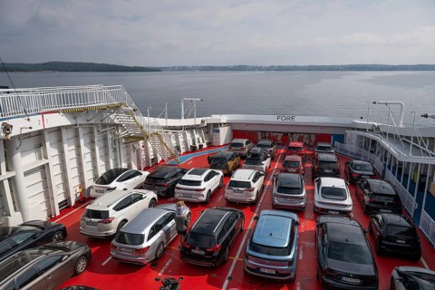 Electric cars from a ferry crossing between Horten and Moss, Norway
