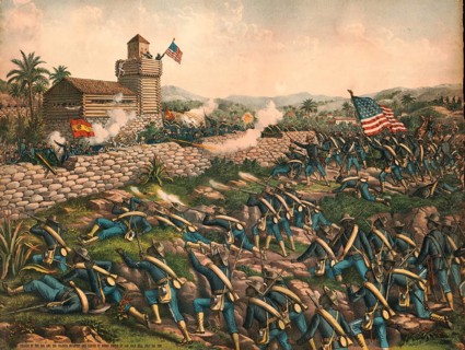 Soldiers of the 24th and 25th Colored Infantry, storming San Juan Hill during the Spanish-American